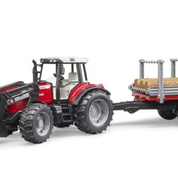 Bruder Massey Ferguson + Frontloader and timber trailer-0